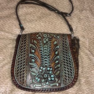 Turquoise tooled leather Patricia Nash crossbody